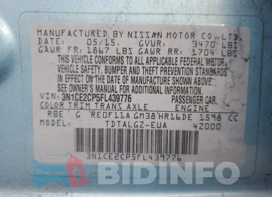3N1CE2CP5FL439776 Photo# 12