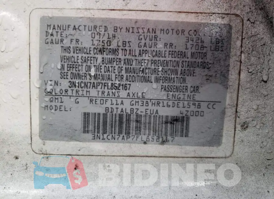 3N1CN7AP7FL852167 Photo# 12