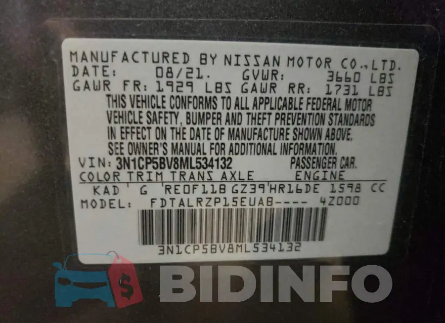 3N1CP5BV8ML534132 Photo# 12