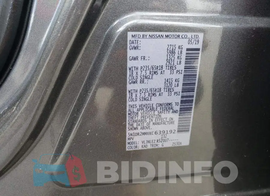 5N1DR2MMXKC639192 Photo# 13