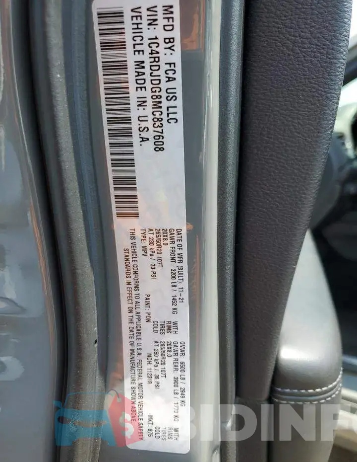 1C4RDJDG8MC837608 Photo# 13