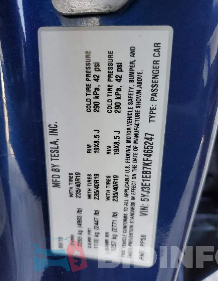5YJ3E1EB7KF465247 Photo# 12