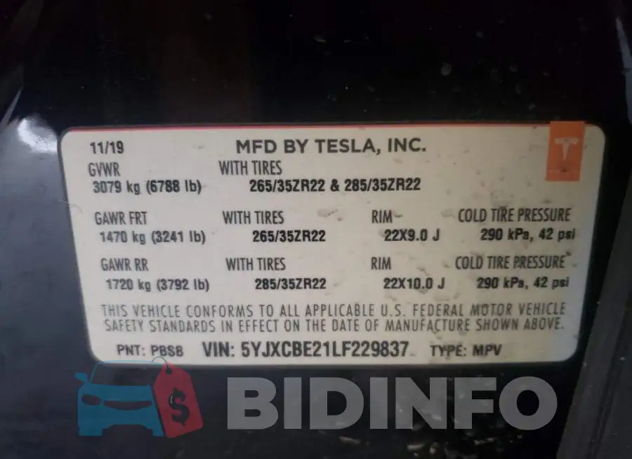 5YJXCBE21LF229837 Photo# 12