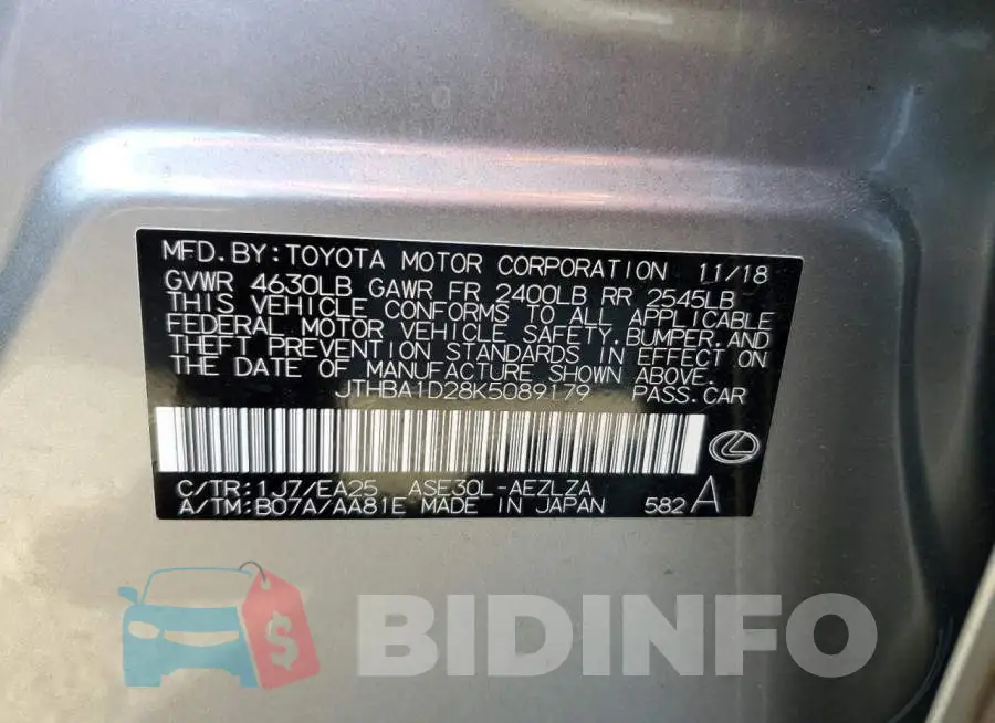 JTHBA1D28K5089179 Photo# 13