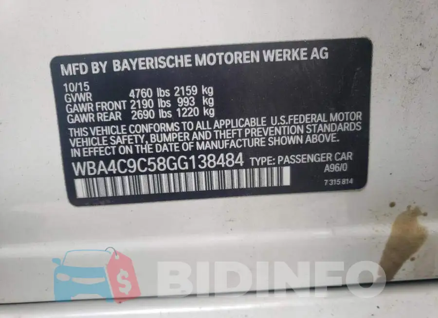 WBA4C9C58GG138484 Photo# 12