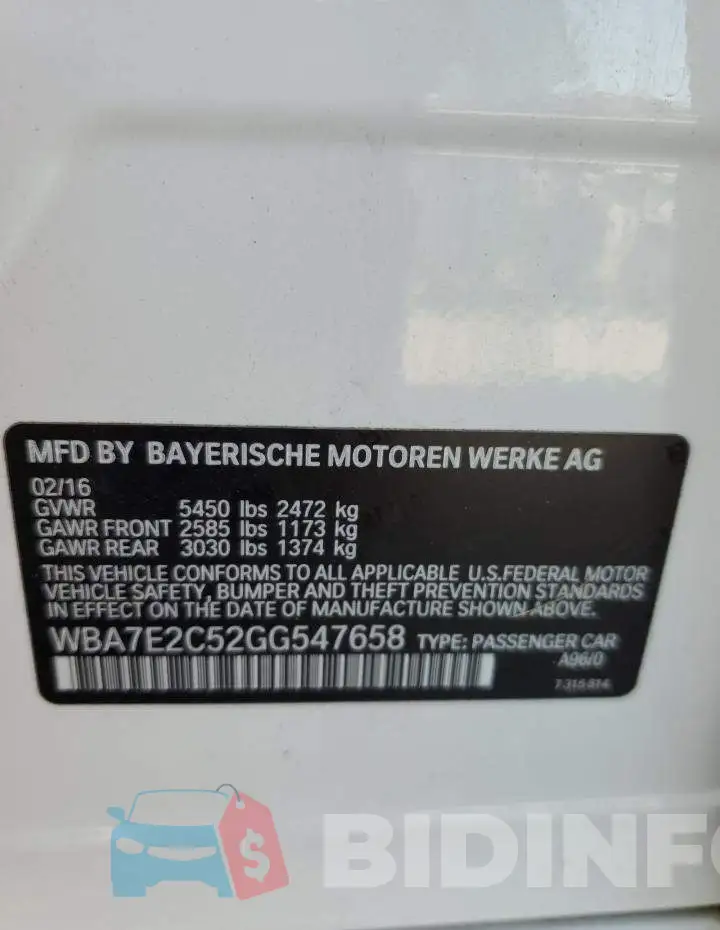 WBA7E2C52GG547658 Photo# 12