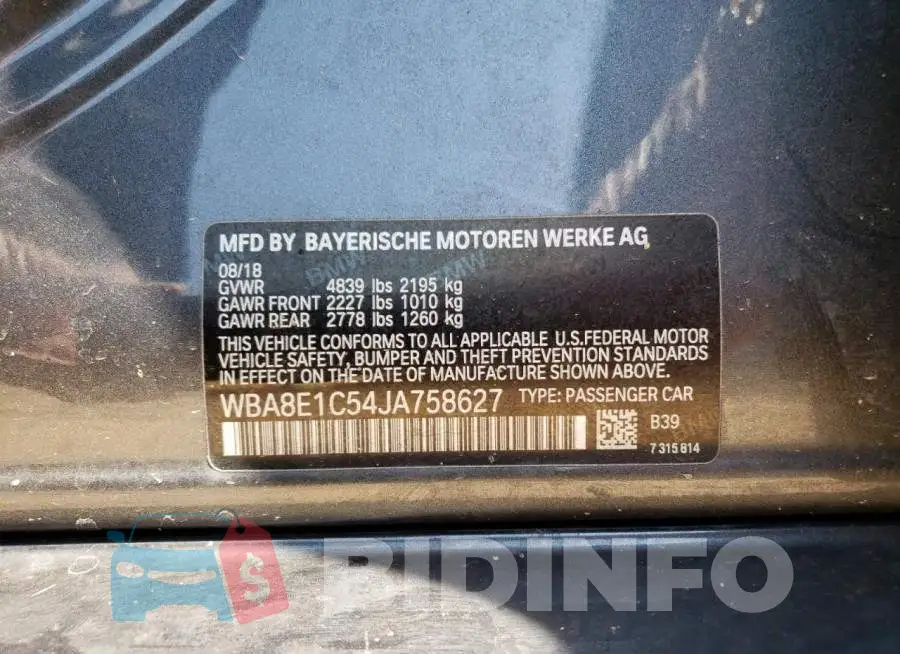 WBA8E1C54JA758627 Photo# 12