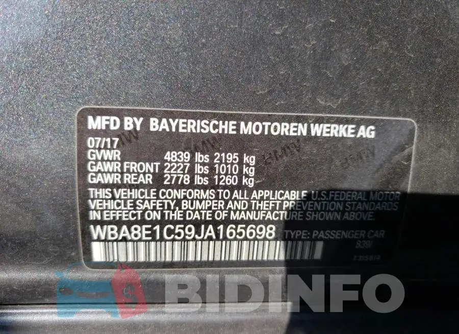 WBA8E1C59JA165698 Photo# 12