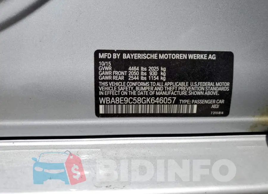 WBA8E9C58GK646057 Photo# 13