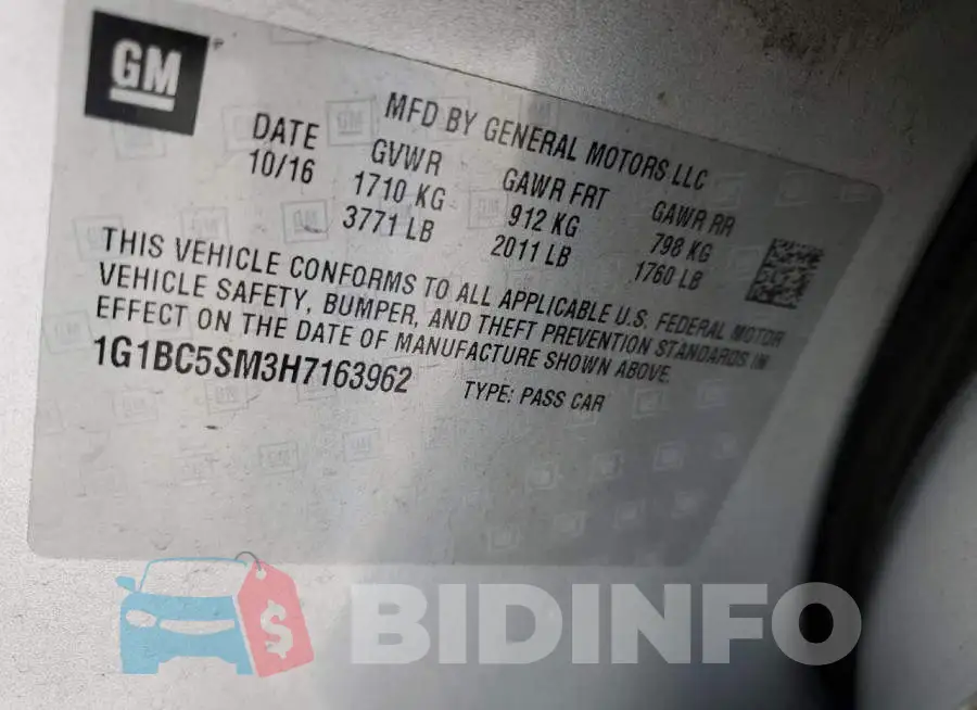 1G1BC5SM3H7163962 Photo# 12