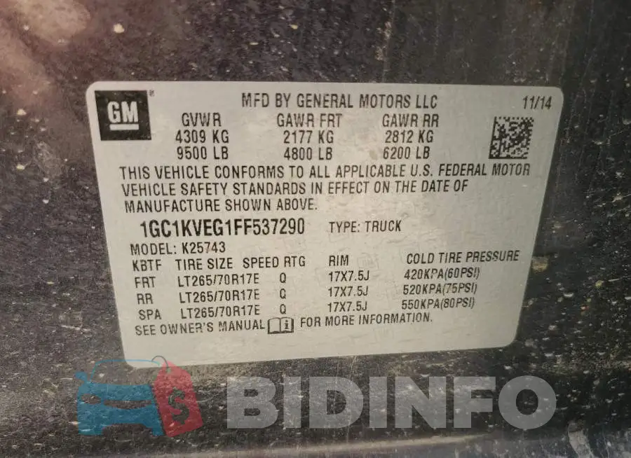 1GC1KVEG1FF537290 Photo# 12