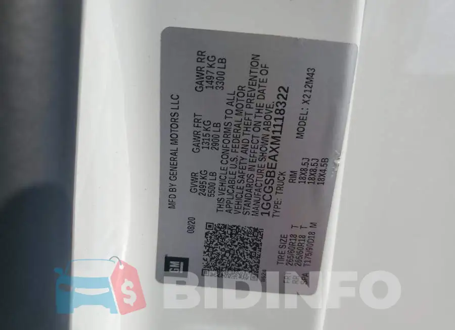 1GCGSBEAXM1118322 Photo# 12