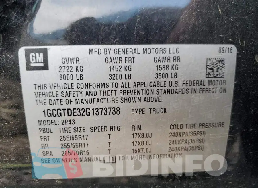 1GCGTDE32G1373738 Photo# 12