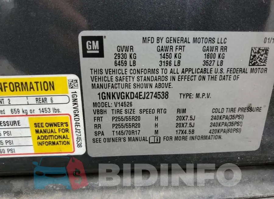 1GNKVGKD4EJ274538 Photo# 13