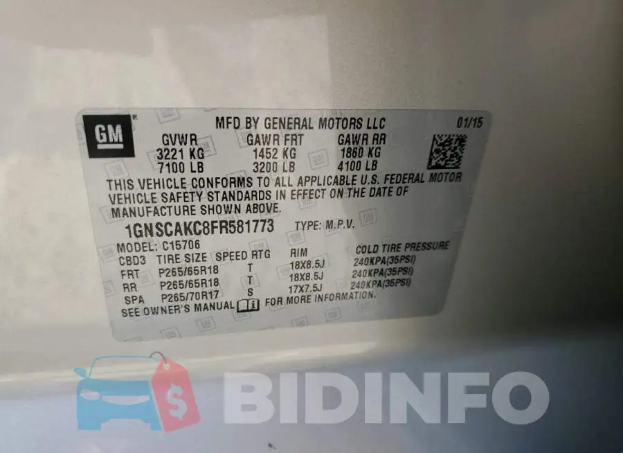 1GNSCAKC8FR581773 Photo# 13