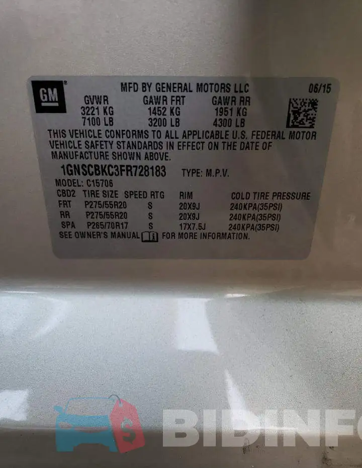 1GNSCBKC3FR728183 Photo# 14