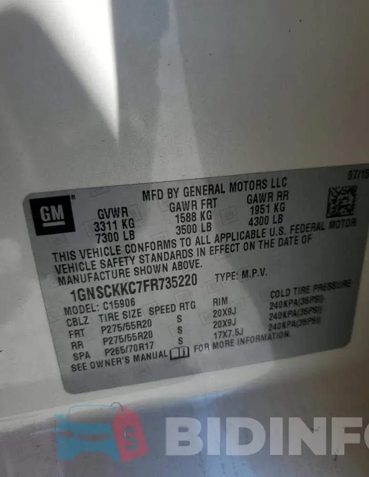 1GNSCKKC7FR735220 Photo# 12