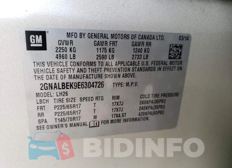 2GNALBEK9E6304726 Photo# 13