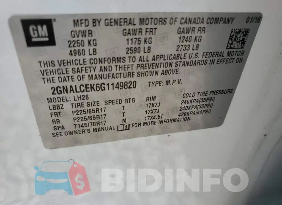 2GNALCEK6G1149820 Photo# 14