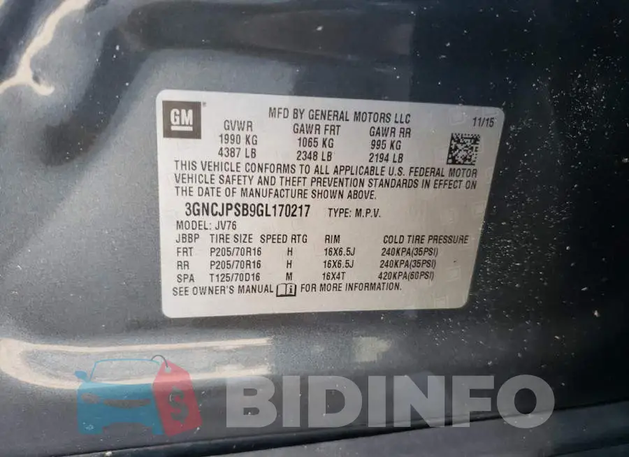 3GNCJPSB9GL170217 Photo# 13