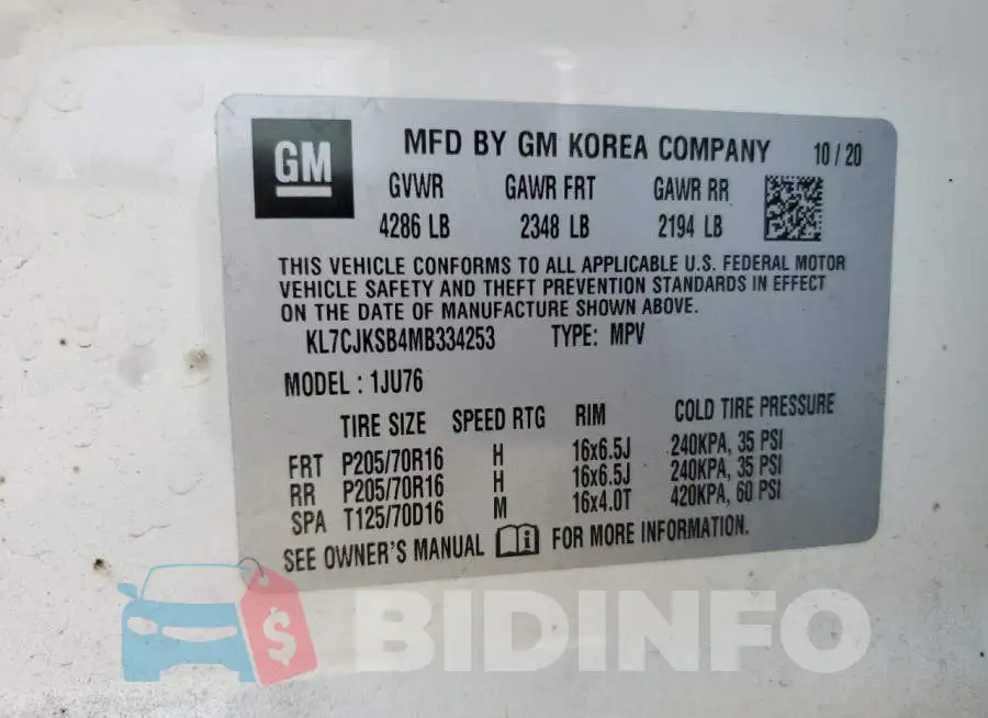 KL7CJKSB4MB334253 Photo# 13