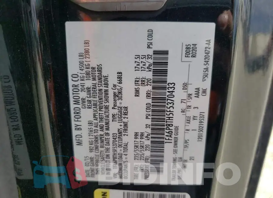 1FA6P8TH5F5370433 Photo# 12