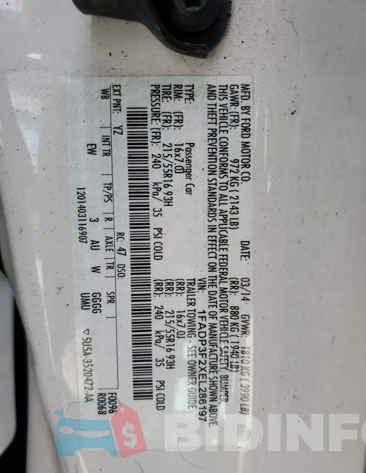 1FADP3F2XEL286197 Photo# 12