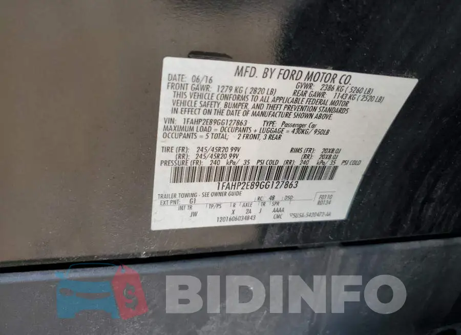 1FAHP2E89GG127863 Photo# 12