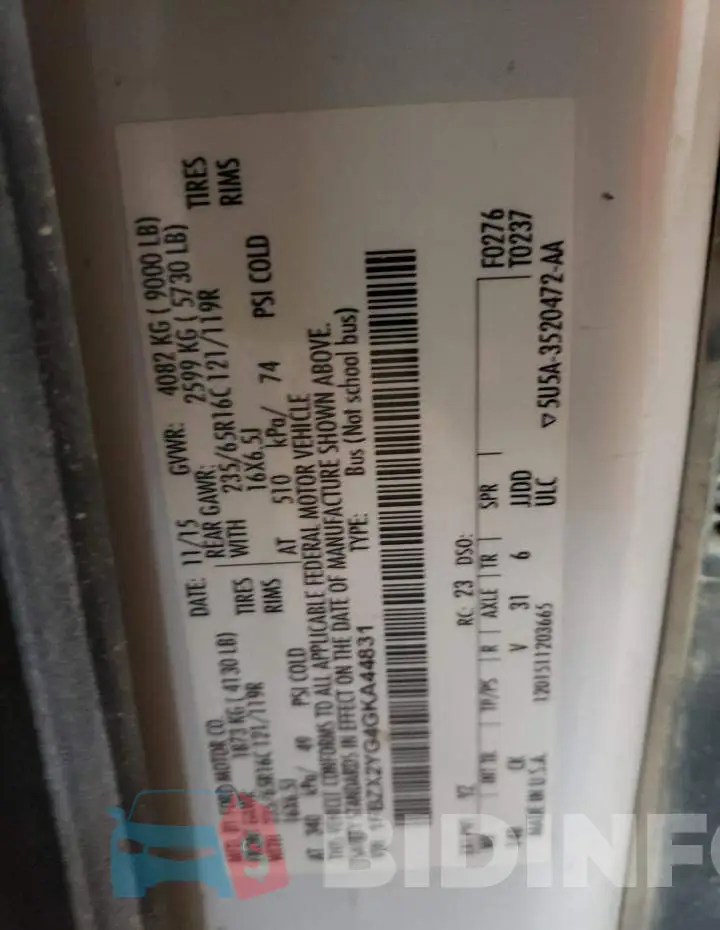 1FBZX2YG4GKA44831 Photo# 13