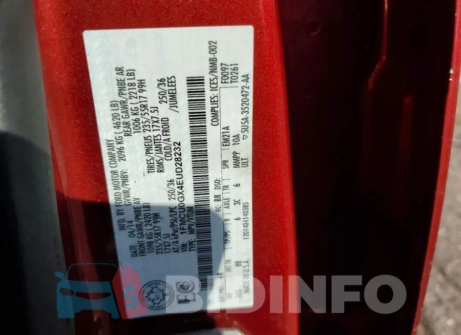 1FMCU0GX4EUD28232 Photo# 12
