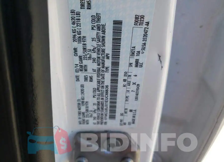 1FMCU0JX1EUC66636 Photo# 12