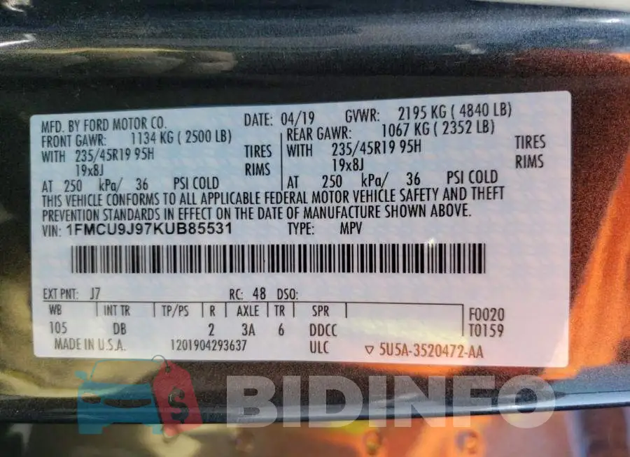 1FMCU9J97KUB85531 Photo# 14