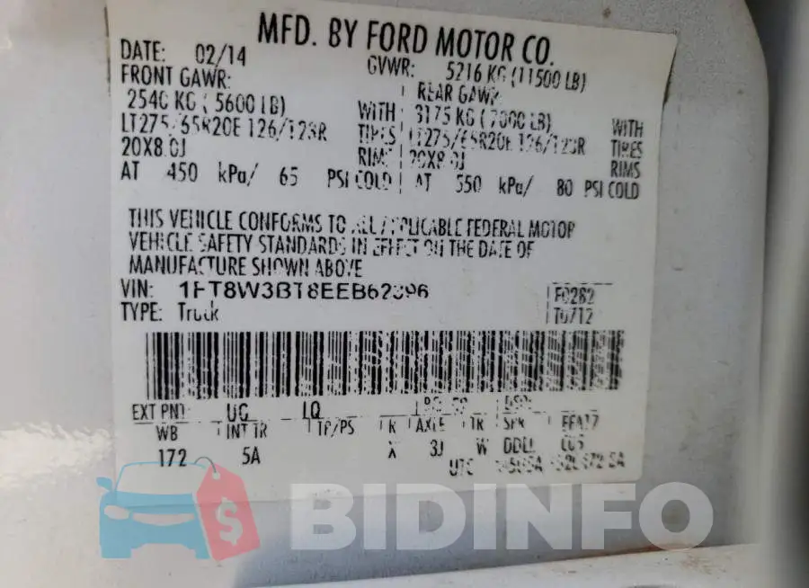 1FT8W3BT8EEB62396 Photo# 12