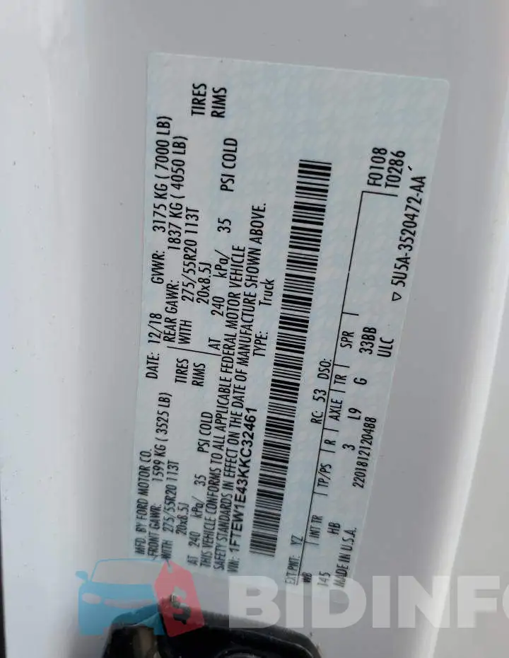 1FTEW1E43KKC32461 Photo# 12