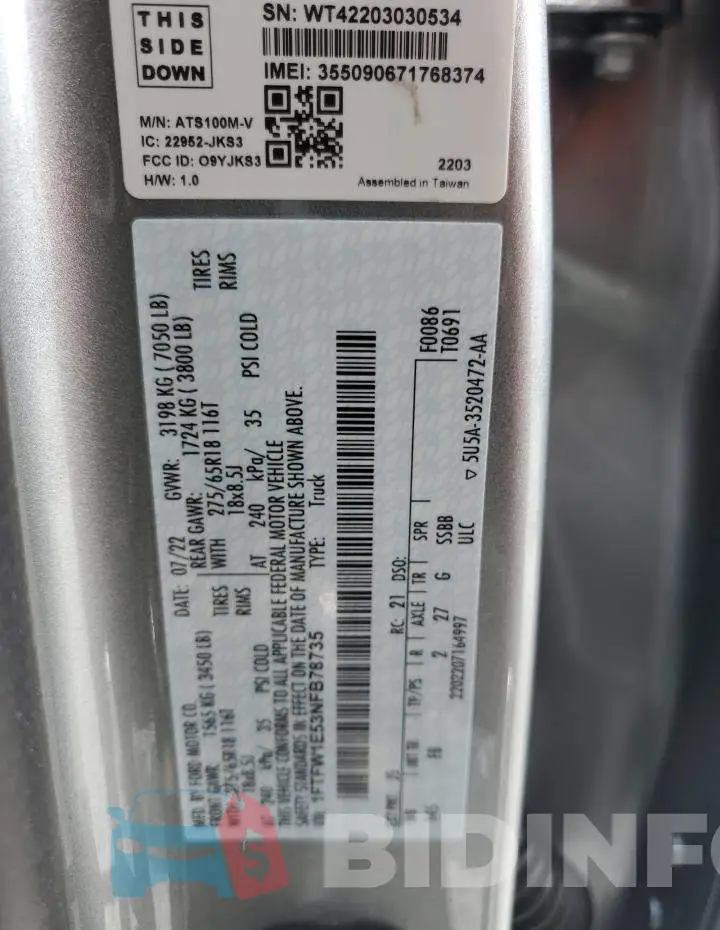 1FTFW1E53NFB78735 Photo# 12