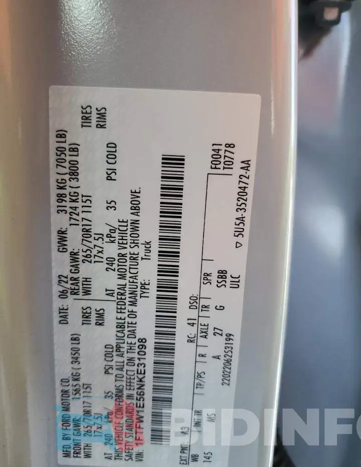 1FTFW1E56NKE31098 Photo# 12