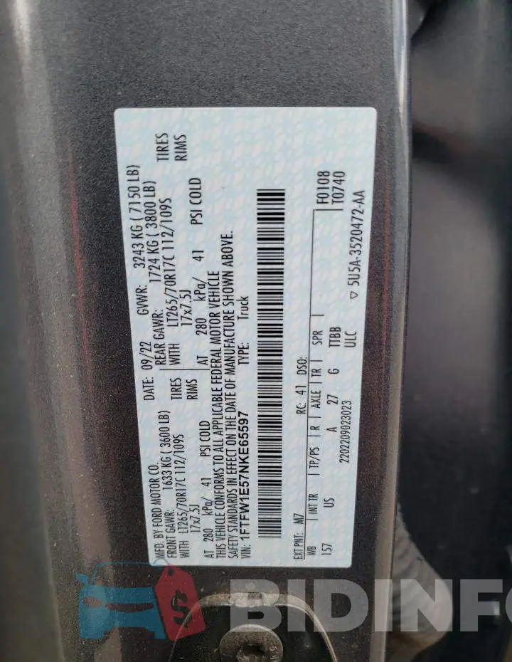 1FTFW1E57NKE65597 Photo# 13