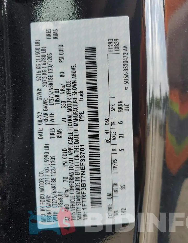 1FTRF3BT7NEF33701 Photo# 14