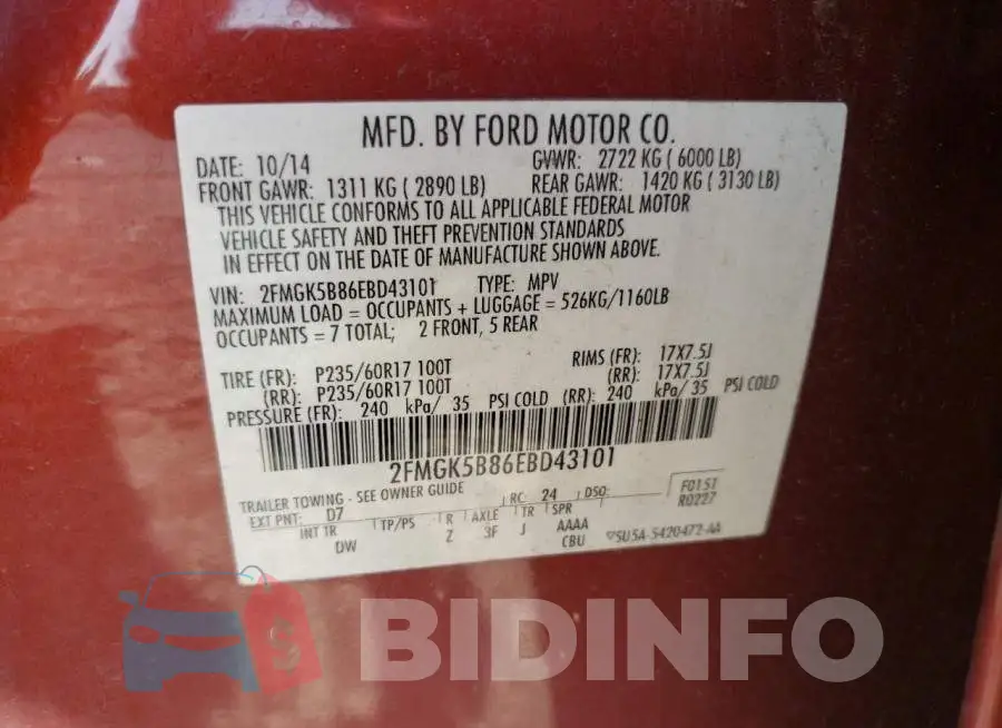 2FMGK5B86EBD43101 Photo# 13