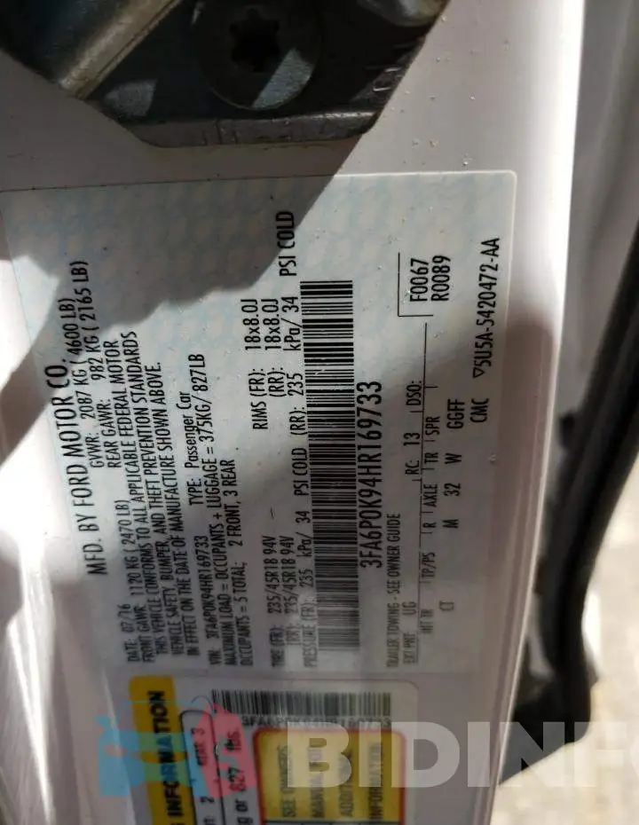3FA6P0K94HR169733 Photo# 12