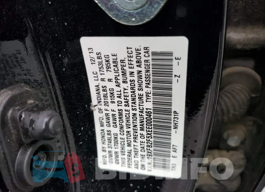 19XFB2F5XEE000461 Photo# 12