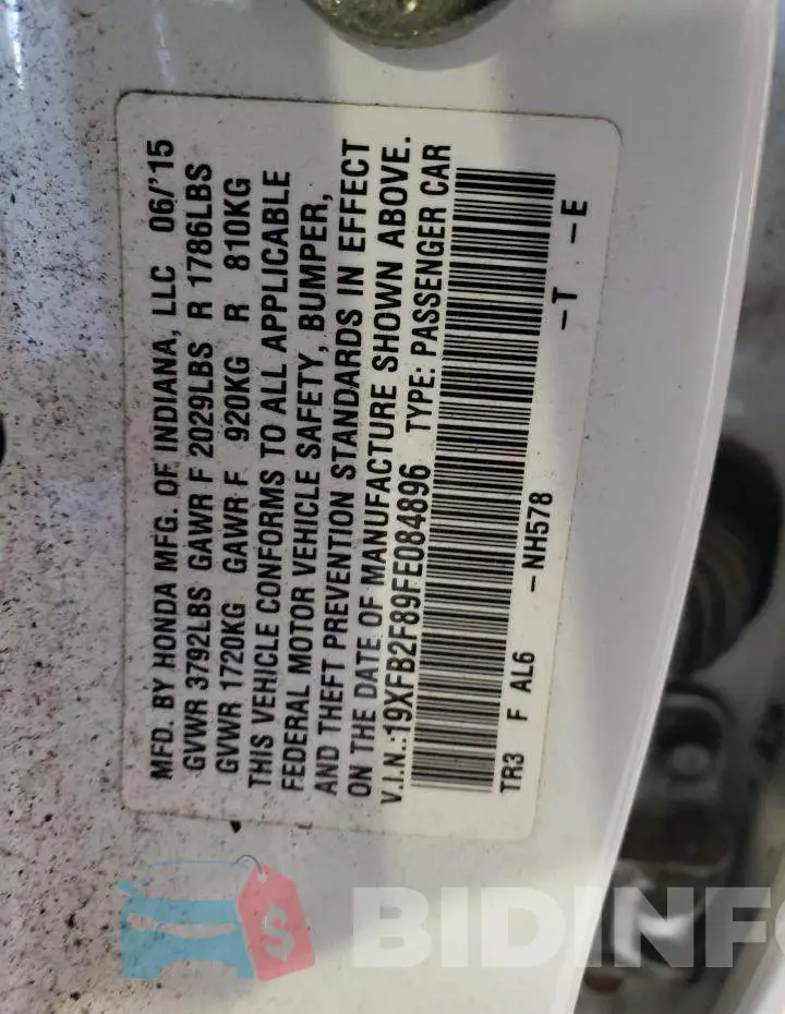 19XFB2F89FE084896 Photo# 12