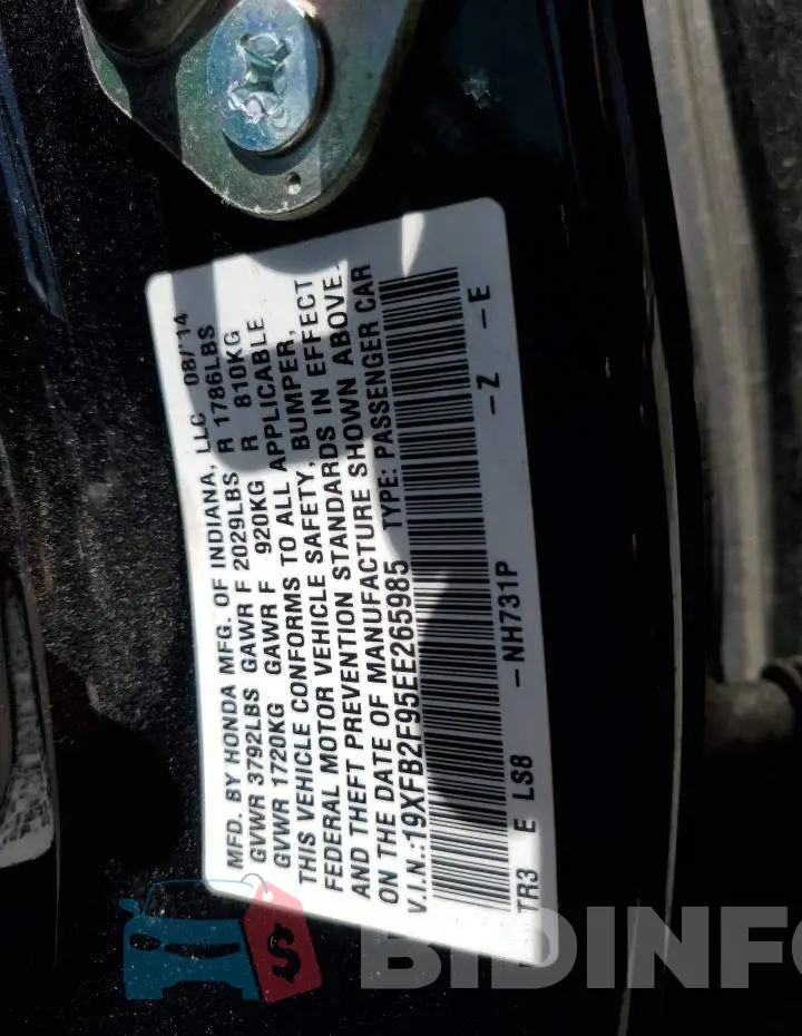 19XFB2F95EE265985 Photo# 12