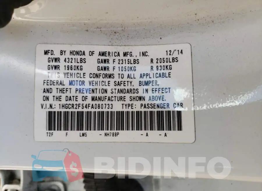 1HGCR2F54FA080733 Photo# 12