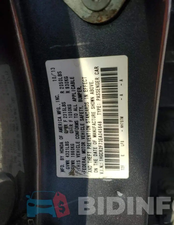 1HGCR2F73EA045648 Photo# 12