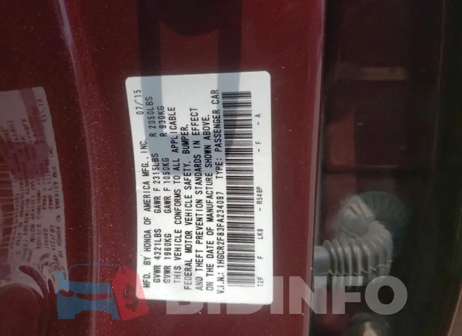 1HGCR2F83FA234097 Photo# 12