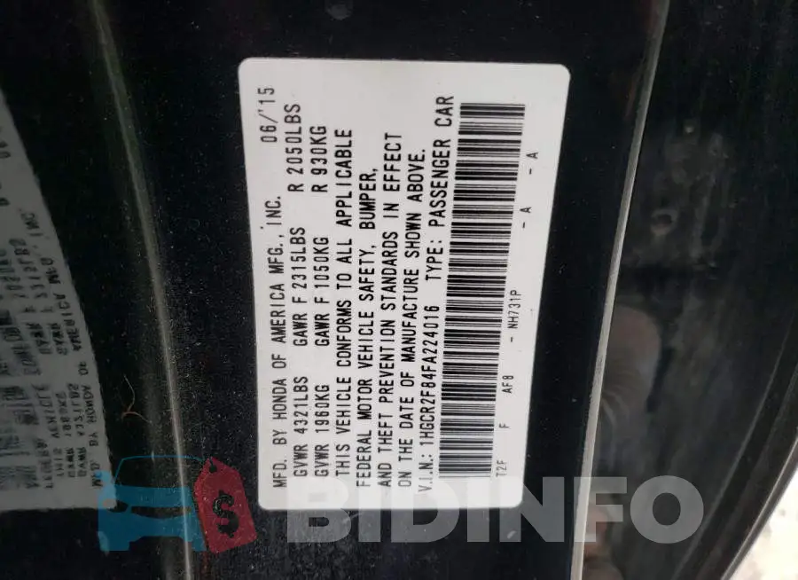 1HGCR2F84FA224016 Photo# 12