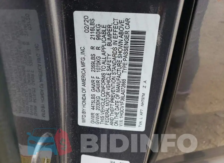 1HGCV1F36LA072665 Photo# 12