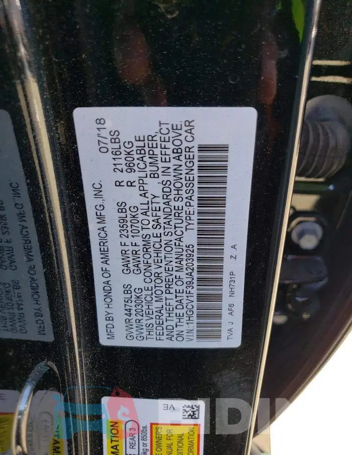 1HGCV1F39JA203925 Photo# 12