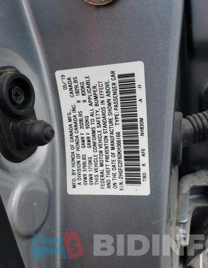 2HGFC2F60KH566166 Photo# 12